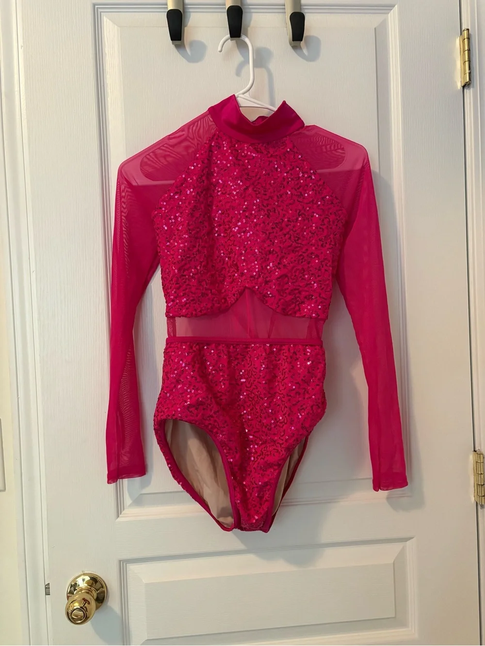Weissman Hot Pink Sequin Long-Sleeve Dance Leotard